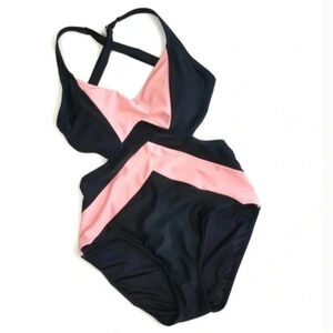 MICHAEL Michael Kors One Piece Swimsuit Bikini Open Back Pink Black Regatta 10